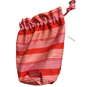 Vera Bradley Pink White Striped Waterproof Drawstring Beach Pool Bag 12x8x6"